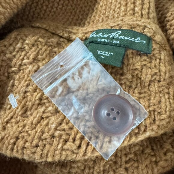 Eddie Bauer Shawl Collar Cardigan Sweater 1X Cable Knit Brown NWOT CJ-2225 - Picture 7 of 9